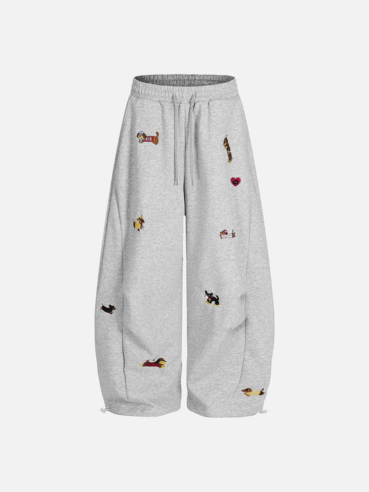 Women's Embroidery Dog Baggy Sweatpants - Soft Comfy