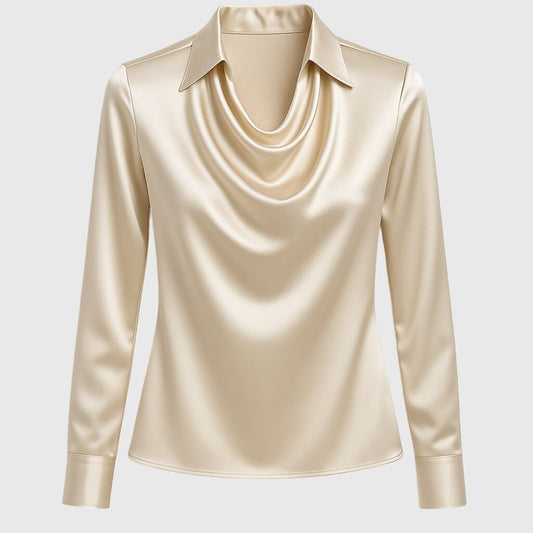 Long-sleeved satin collared top
shirt